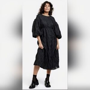 Kika Vargas x Target Black Floral Texture Scallop Midi Dress Size Large NWT